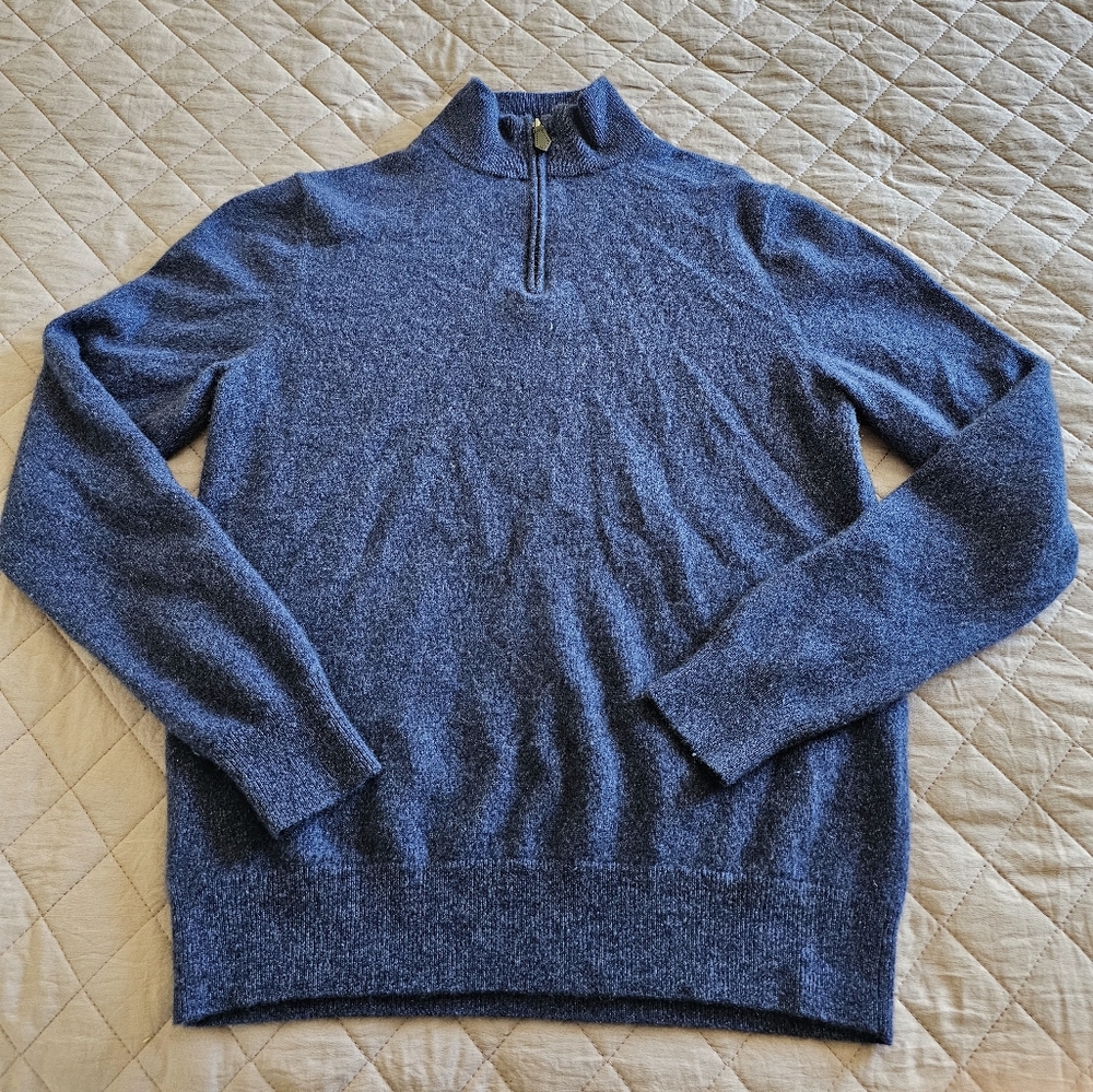 Bloomindale's The Men's Store 100% Cashmere 1/3 Zip Old Money Blue Sweater Sz M